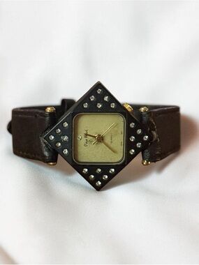 Vintage Pierre Nicol diamond shaped quartz leather watch